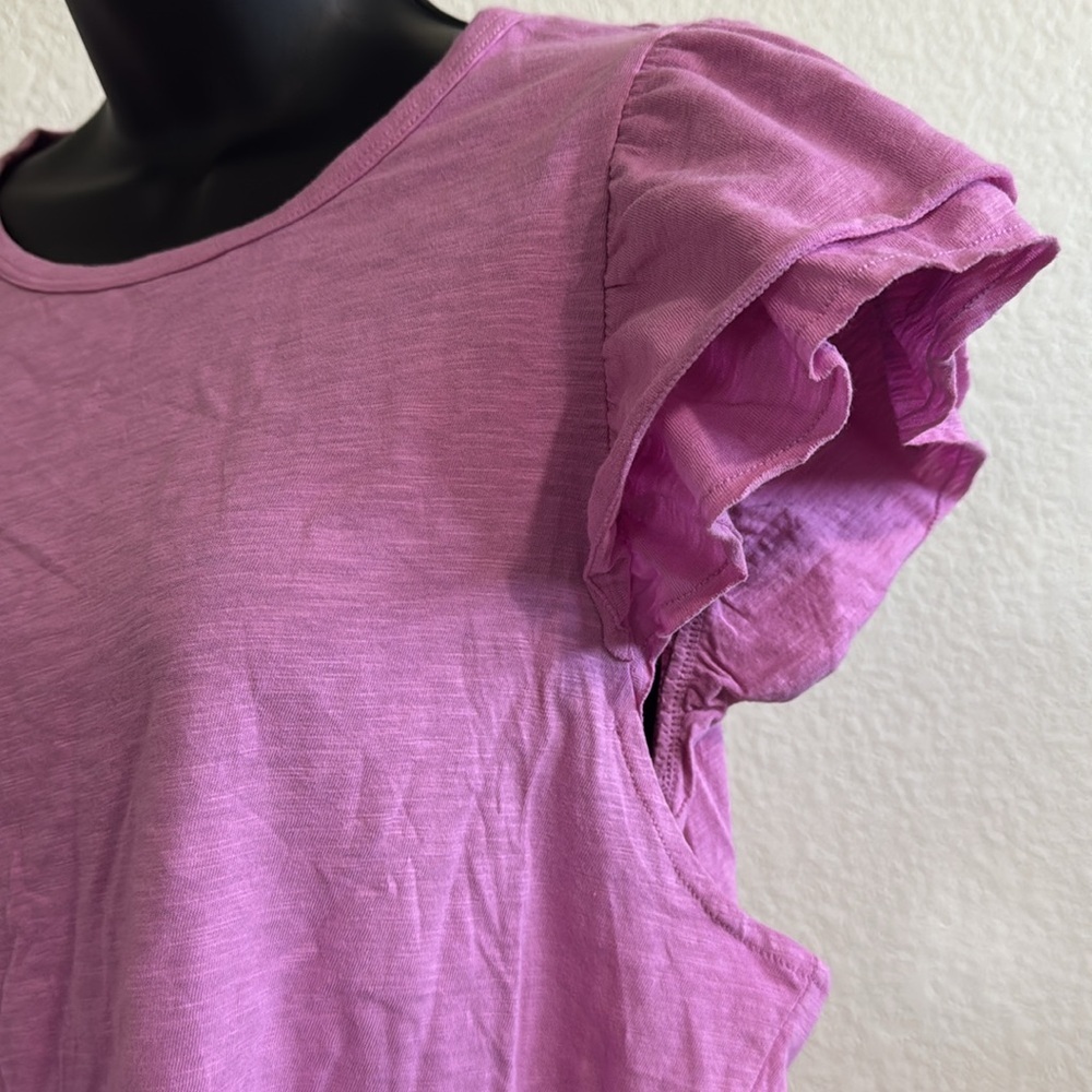 DKNY Jeans Fuchsia Short Sleeve Ruffle Blouse – Size XL – New with Tags - Picture 2 of 7